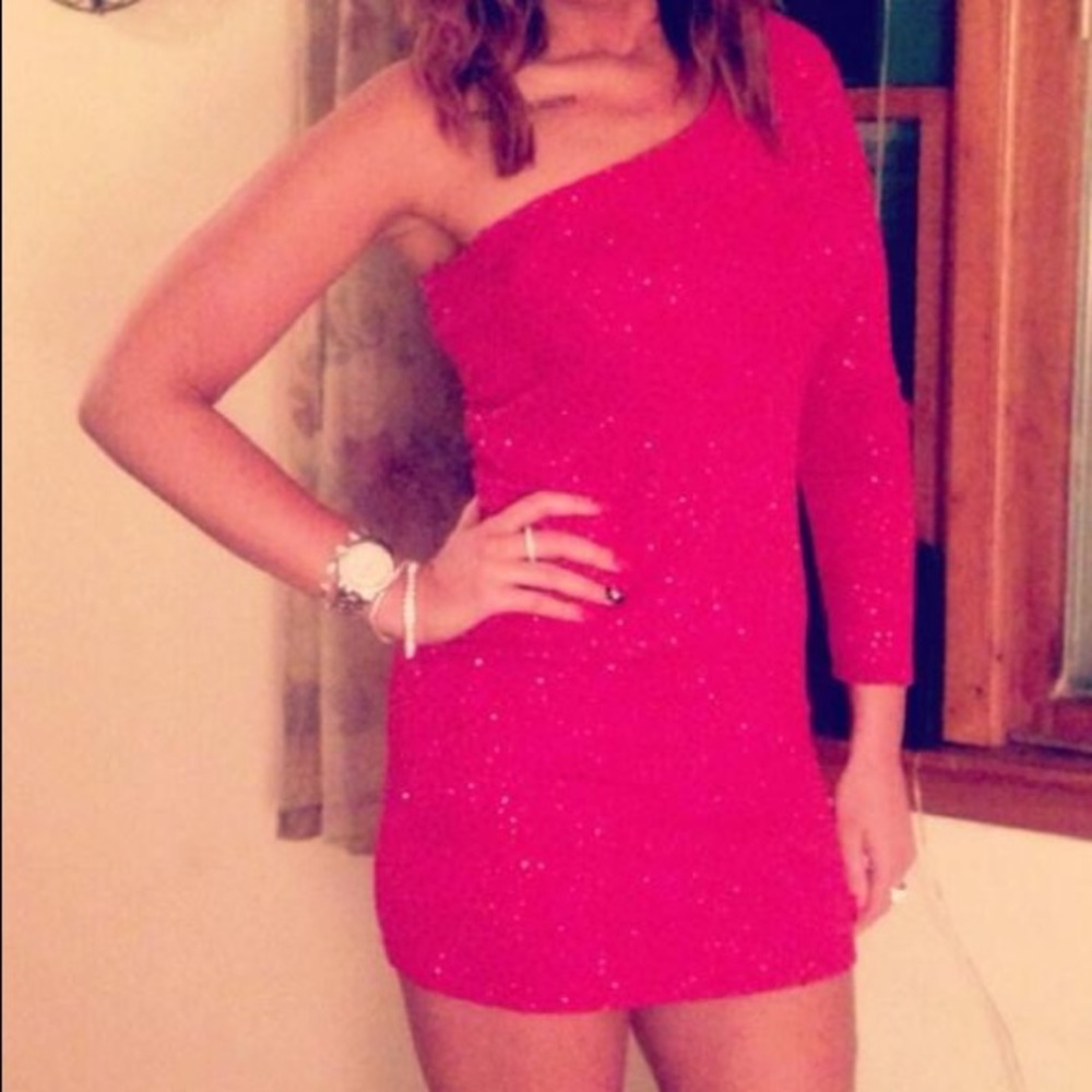 Sexy sparkle bling one sleeve mini dress